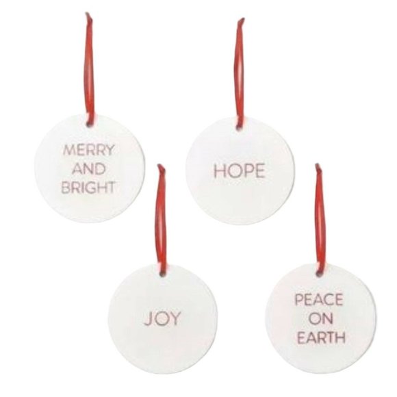 Hearth And Hand Magnolia Red White Porcelain Christmas Ornaments Set of 4 NEW - Picture 1 of 3